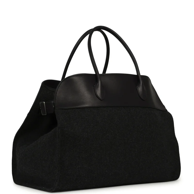 THE ROW MARGAUX 17 BAG BLACK SADDLE, GRIGIO HEAVY FELT SILVER HARDWARE