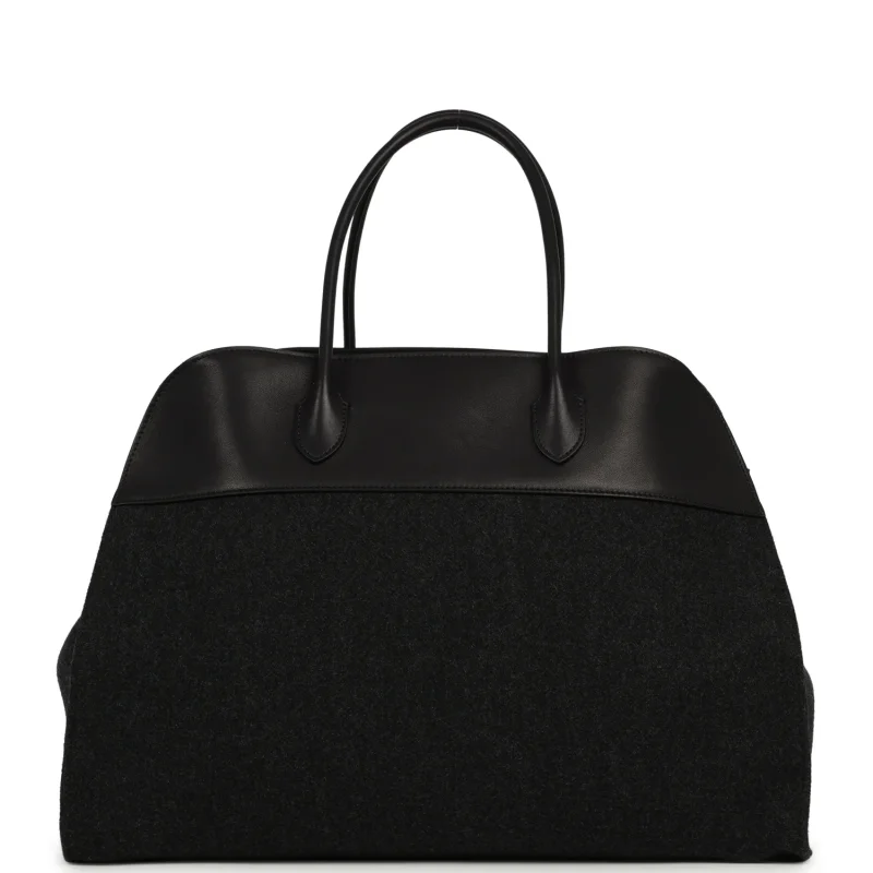 THE ROW MARGAUX 17 BAG BLACK SADDLE, GRIGIO HEAVY FELT SILVER HARDWARE