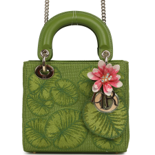 CHRISTIAN DIOR MINI LADY DIOR BAG "WATER LILY" GREEN, MULTICOLORED EMBROIDERED LIGHT GOLD HARDWARE
