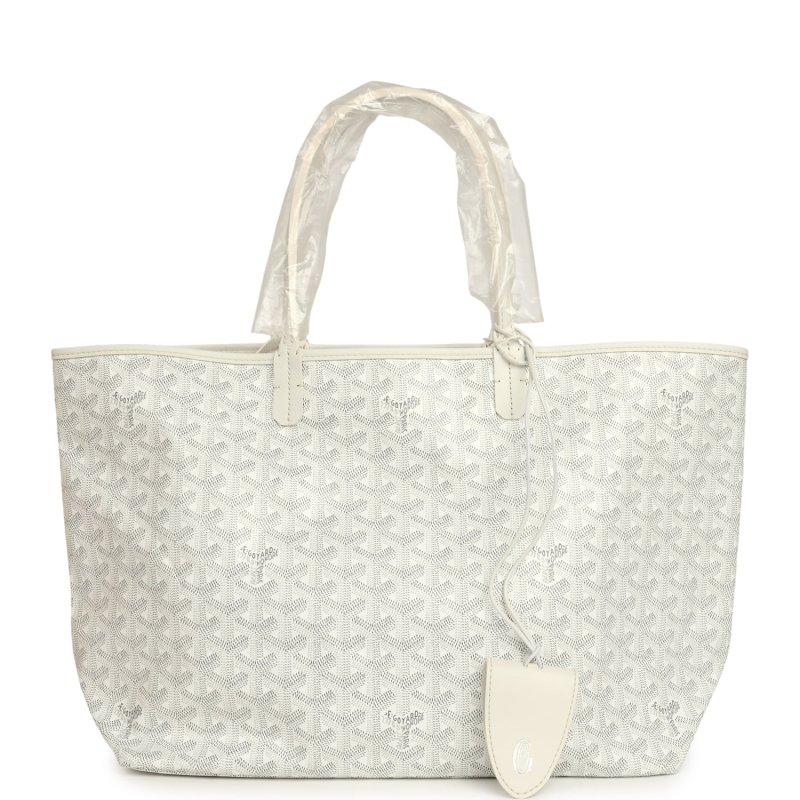 GOYARD GOYARDINE WHITE SAINT LOUIS PM TOTE BAG PALLADIUM HARDWARE