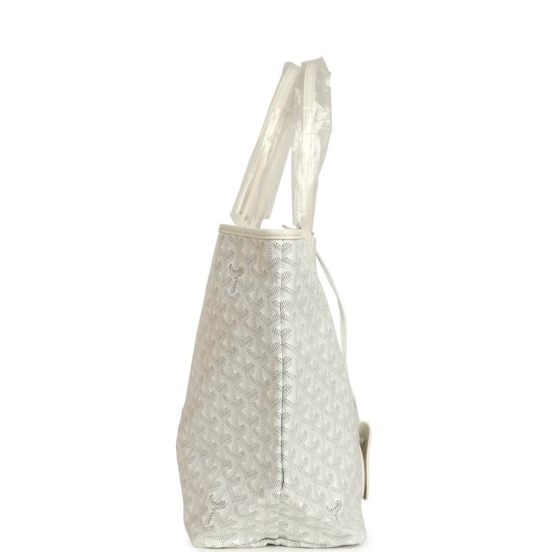 GOYARD GOYARDINE WHITE SAINT LOUIS PM TOTE BAG PALLADIUM HARDWARE