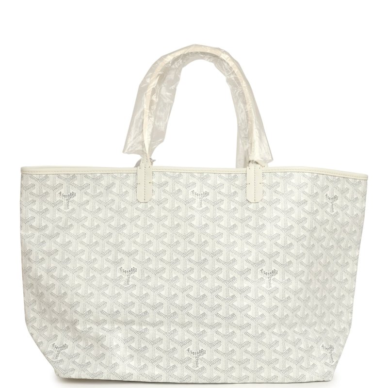 GOYARD GOYARDINE WHITE SAINT LOUIS PM TOTE BAG PALLADIUM HARDWARE