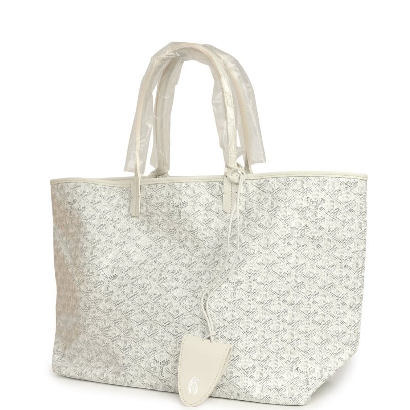 GOYARD GOYARDINE WHITE SAINT LOUIS PM TOTE BAG PALLADIUM HARDWARE