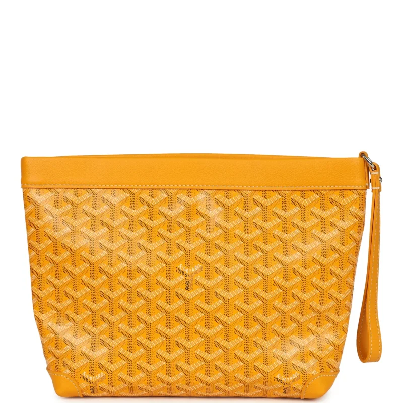 GOYARD GOYARDINE CANVAS YELLOW CONTI POUCH PALLADIUM HARDWARE