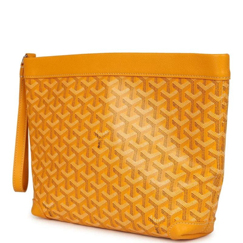 GOYARD GOYARDINE CANVAS YELLOW CONTI POUCH PALLADIUM HARDWARE