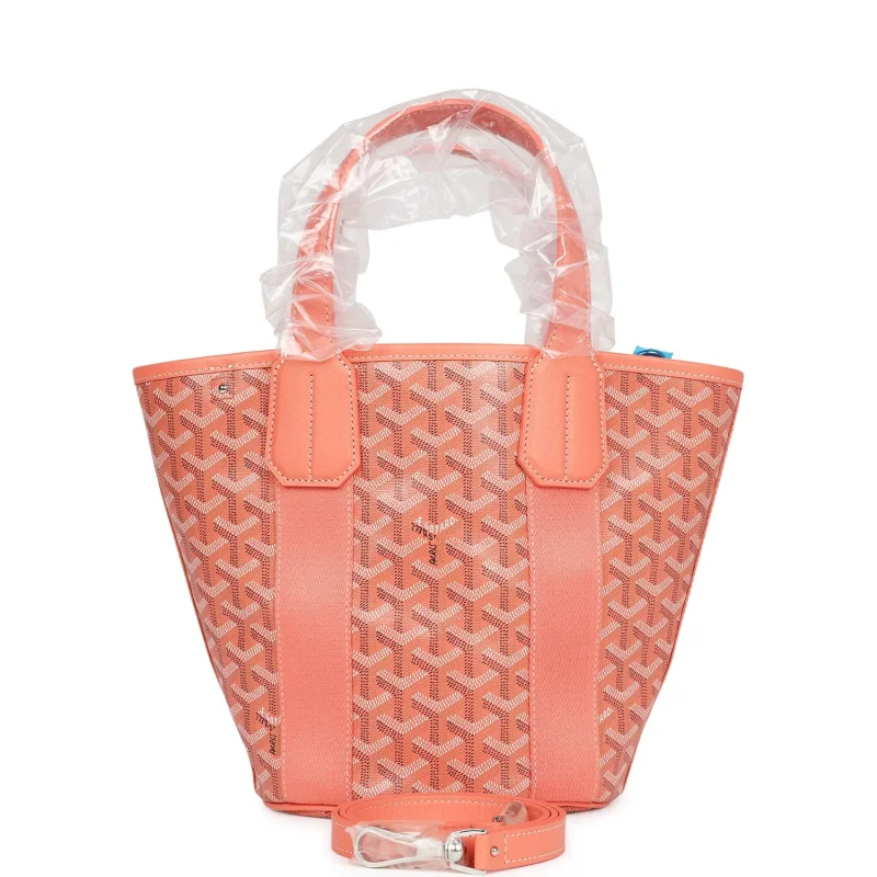GOYARD GOYARDINE BELHARRA PM CORAL TOTE PALLADIUM HARDWARE