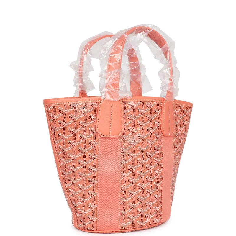 GOYARD GOYARDINE BELHARRA PM CORAL TOTE PALLADIUM HARDWARE
