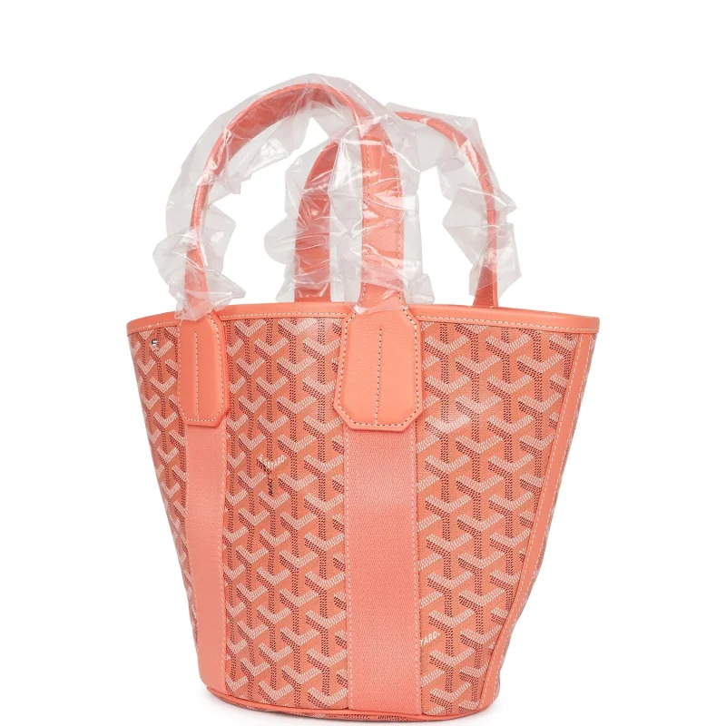 GOYARD GOYARDINE BELHARRA PM CORAL TOTE PALLADIUM HARDWARE