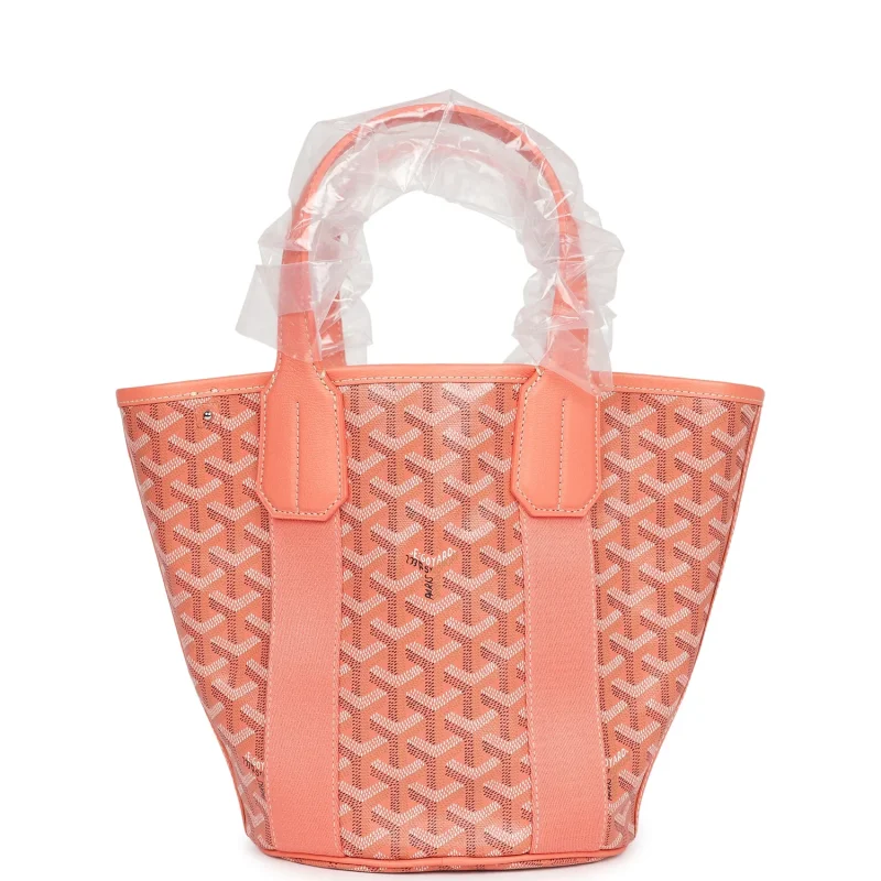 GOYARD GOYARDINE BELHARRA PM CORAL TOTE PALLADIUM HARDWARE