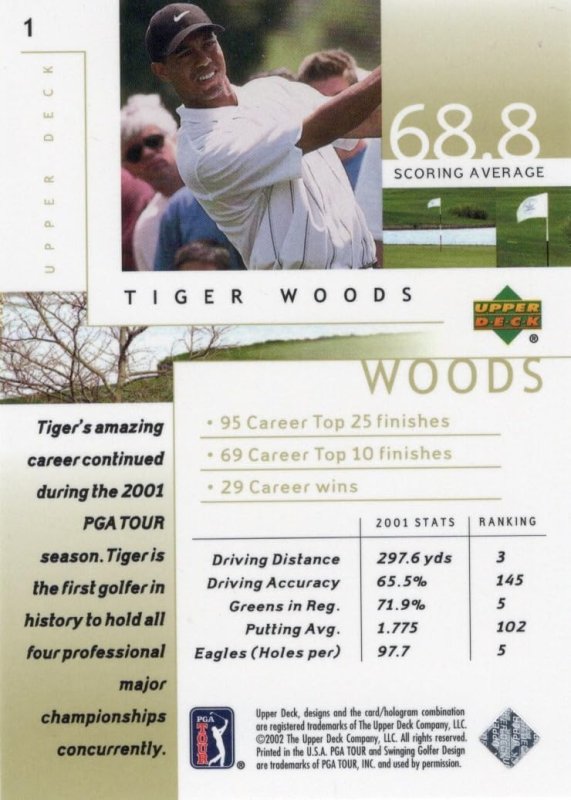 UPPER DECK COLLECTIBLE GOLF CARD TT4 WITH FREE SHIPPING TIGER WOODS TIGERS TALES 2001