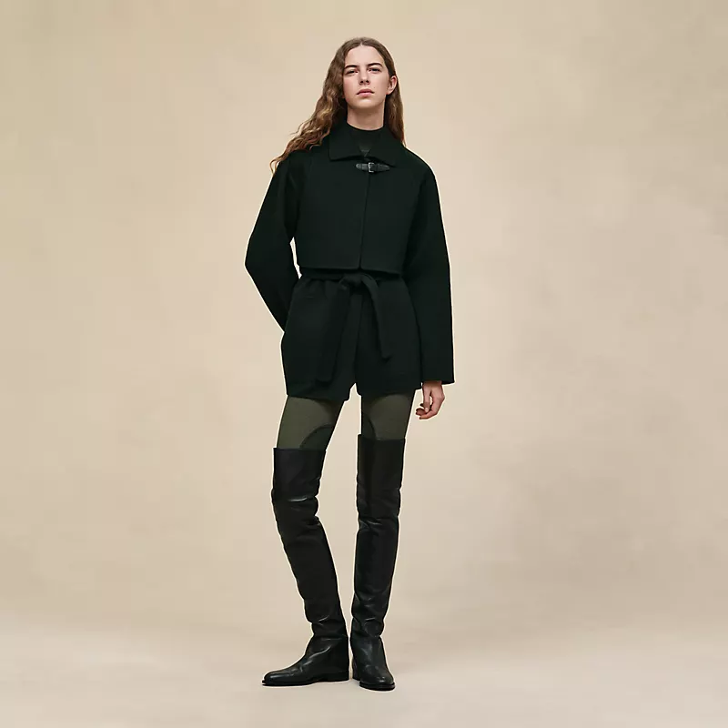 HERMES TRENCH MODULAR CASHMERE COAT VERT ANGLAIS