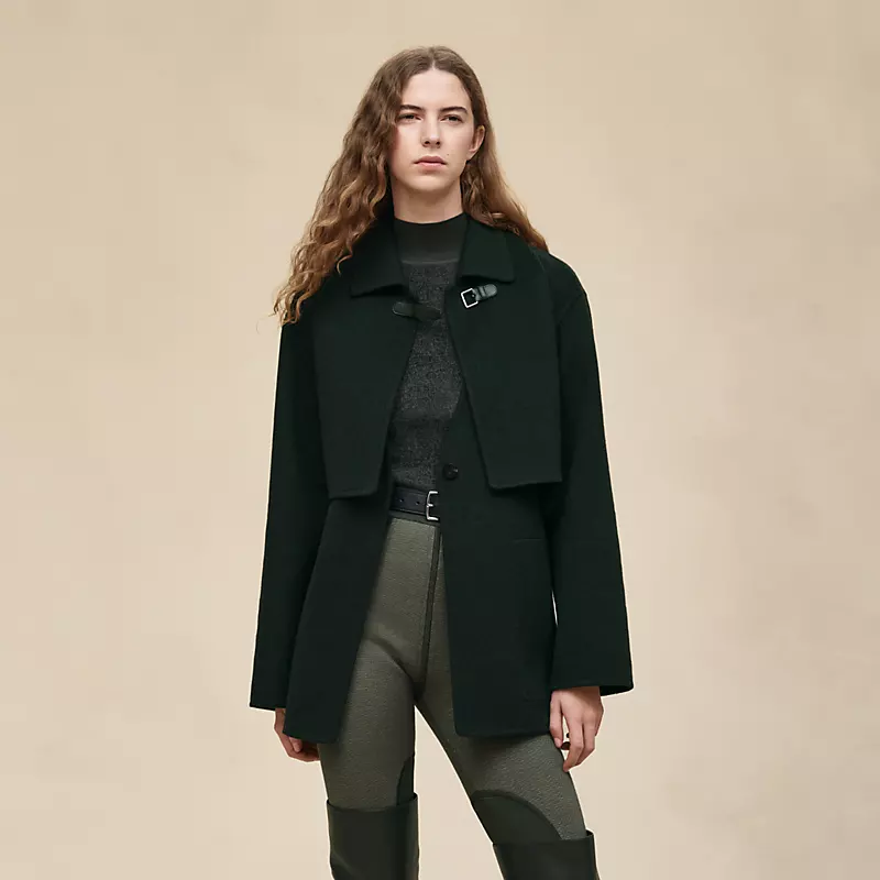 HERMES TRENCH MODULAR CASHMERE COAT VERT ANGLAIS
