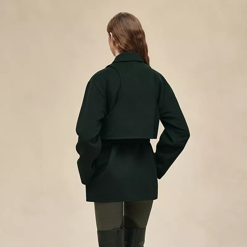 HERMES TRENCH MODULAR CASHMERE COAT VERT ANGLAIS