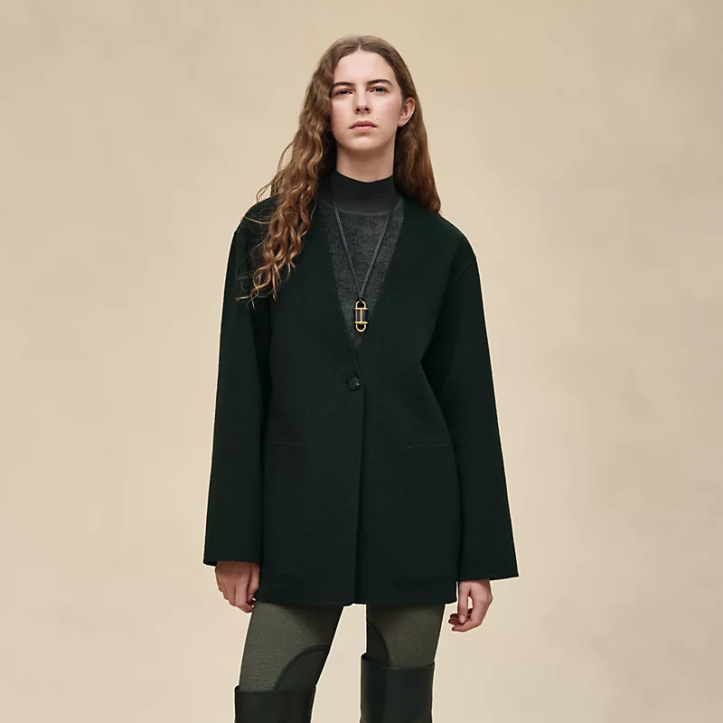 HERMES TRENCH MODULAR CASHMERE COAT VERT ANGLAIS