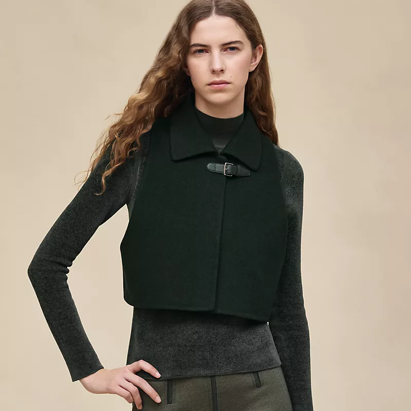 HERMES TRENCH MODULAR CASHMERE COAT VERT ANGLAIS