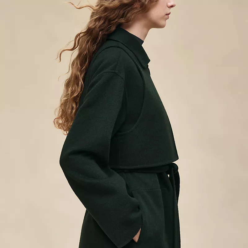 HERMES TRENCH MODULAR CASHMERE COAT VERT ANGLAIS