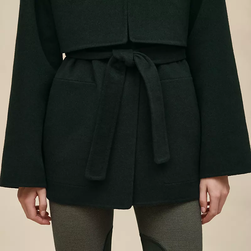 HERMES TRENCH MODULAR CASHMERE COAT VERT ANGLAIS