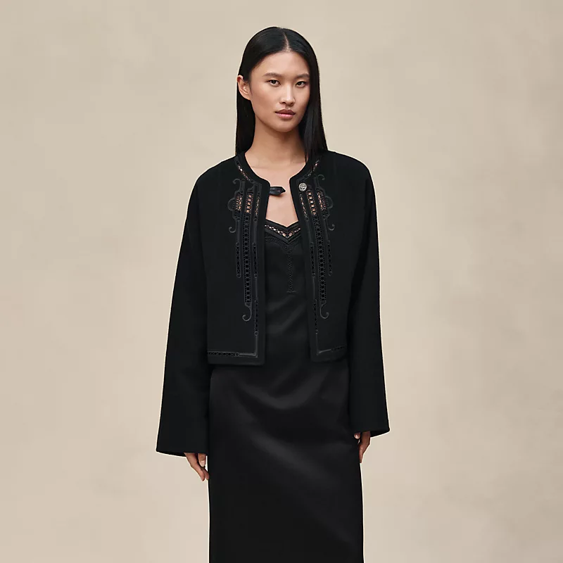 HERMES CASHMERE EMBROIDERED JACKET NOIR