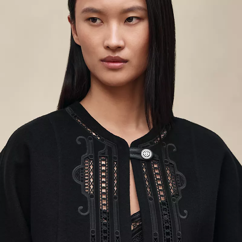 HERMES CASHMERE EMBROIDERED JACKET NOIR