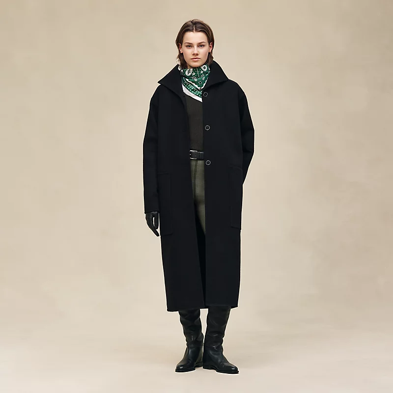 HERMES LONG CASHMERE COAT NOIR