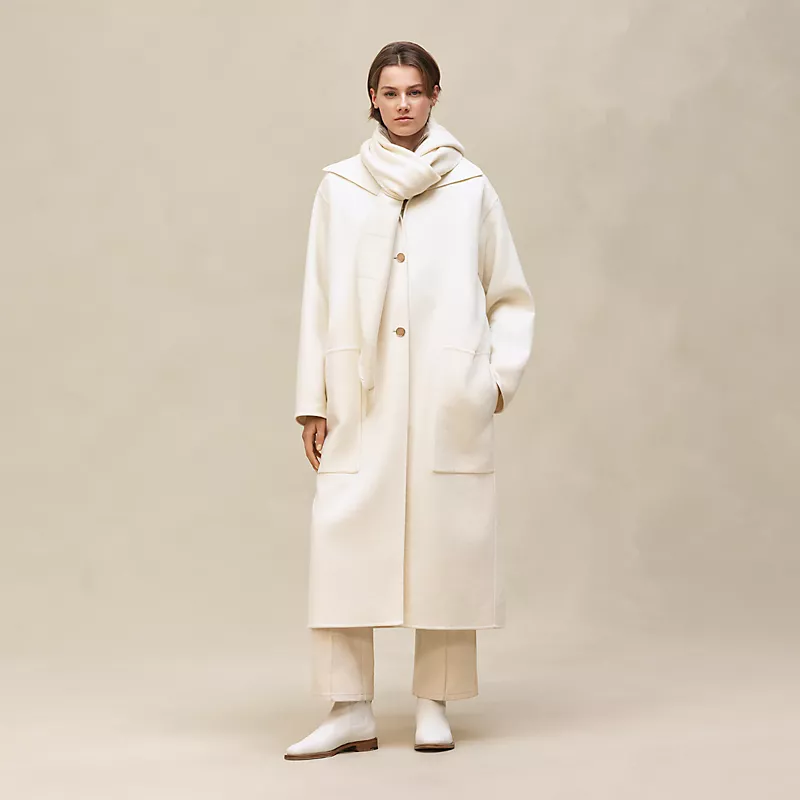 HERMES LONG CASHMERE COAT BLANC NATUREL