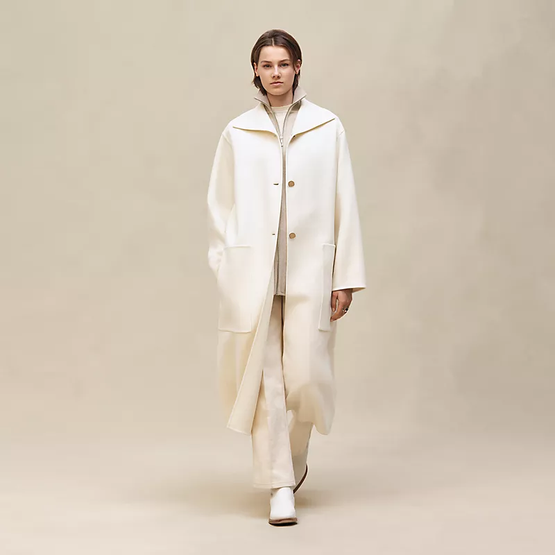 HERMES LONG CASHMERE COAT BLANC NATUREL