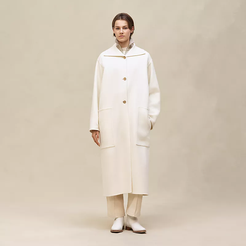 HERMES LONG CASHMERE COAT BLANC NATUREL
