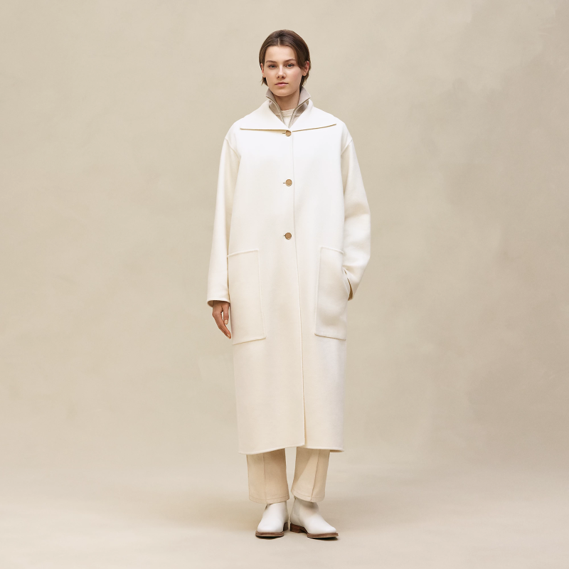 HERMES LONG CASHMERE COAT BLANC NATUREL