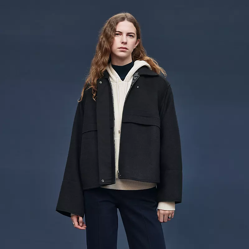 HERMES "CHAINE D'ANCRE" SHORT COAT GRIS OBSCUR