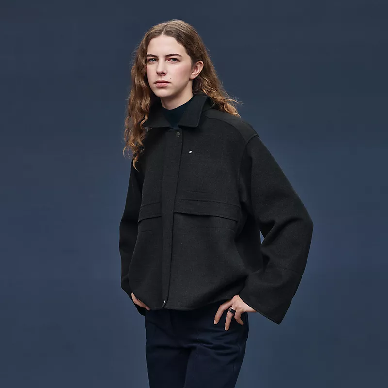 HERMES "CHAINE D'ANCRE" SHORT COAT GRIS OBSCUR