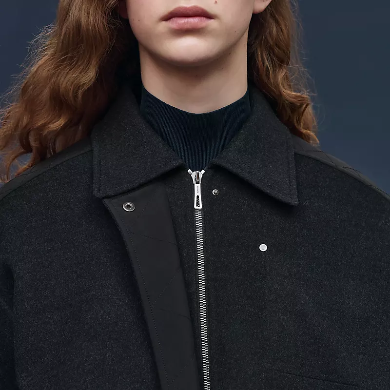 HERMES "CHAINE D'ANCRE" SHORT COAT GRIS OBSCUR