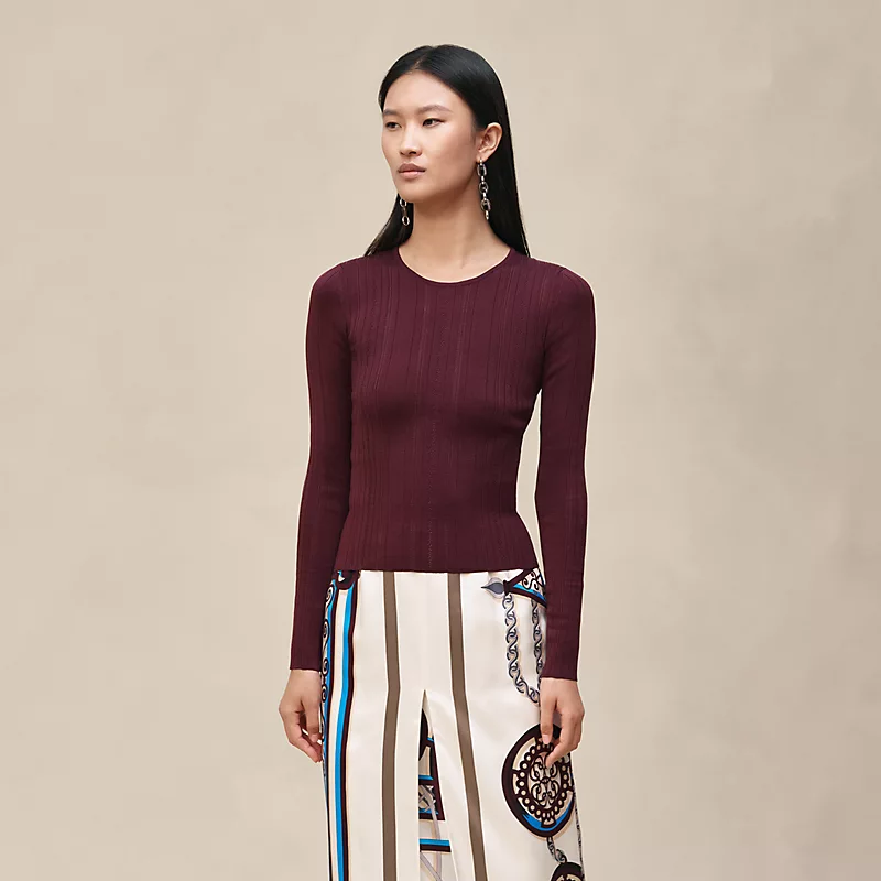 HERMES "L'ENSEIGNE DU SELLIER" LONG-SLEEVE SWEATER ROUGE BORDEAUX