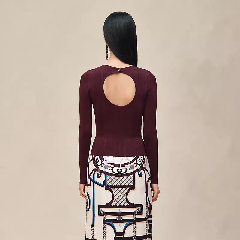HERMES "L'ENSEIGNE DU SELLIER" LONG-SLEEVE SWEATER ROUGE BORDEAUX