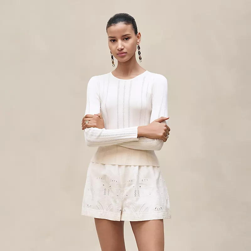 HERMES "L'ENSEIGNE DU SELLIER" LONG-SLEEVE SWEATER BLANC CéRAMIQUE