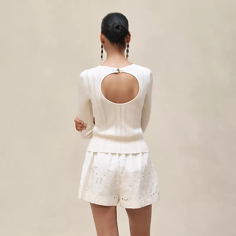 HERMES "L'ENSEIGNE DU SELLIER" LONG-SLEEVE SWEATER BLANC CéRAMIQUE