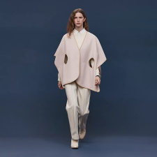 HERMES CASHMERE CAPE WITH BELT AND LEATHER DETAIL BEIGE NATUREL
