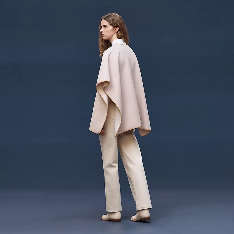 HERMES CASHMERE CAPE WITH BELT AND LEATHER DETAIL BEIGE NATUREL