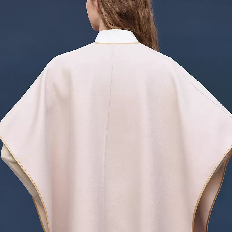 HERMES CASHMERE CAPE WITH BELT AND LEATHER DETAIL BEIGE NATUREL