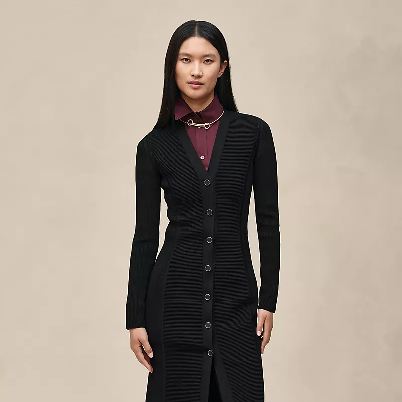 HERMES MID-LENGTH BUTTONED DRESS NOIR