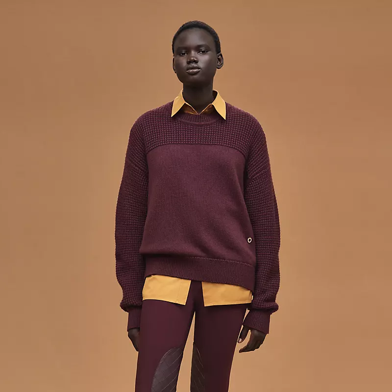 HERMES CASHMERE LONG-SLEEVE SWEATER ROUGE BORDEAUX
