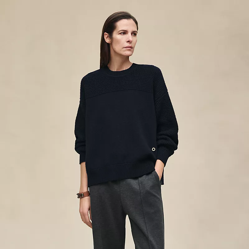 HERMES CASHMERE LONG-SLEEVE SWEATER BLEU NOIR