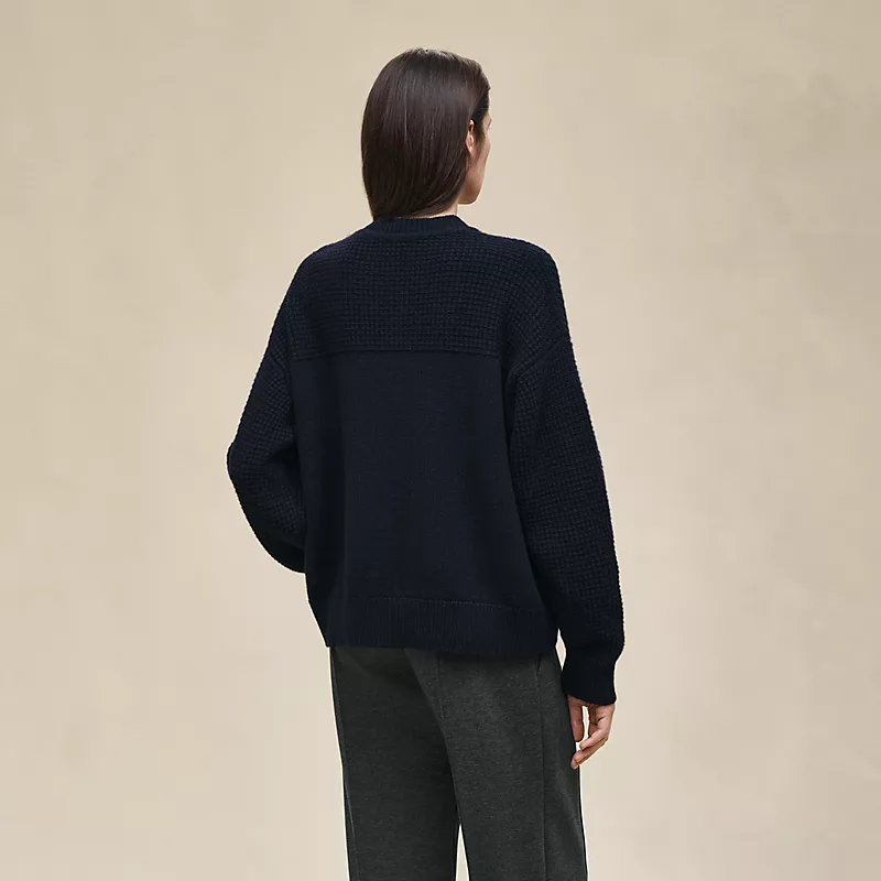 HERMES CASHMERE LONG-SLEEVE SWEATER BLEU NOIR