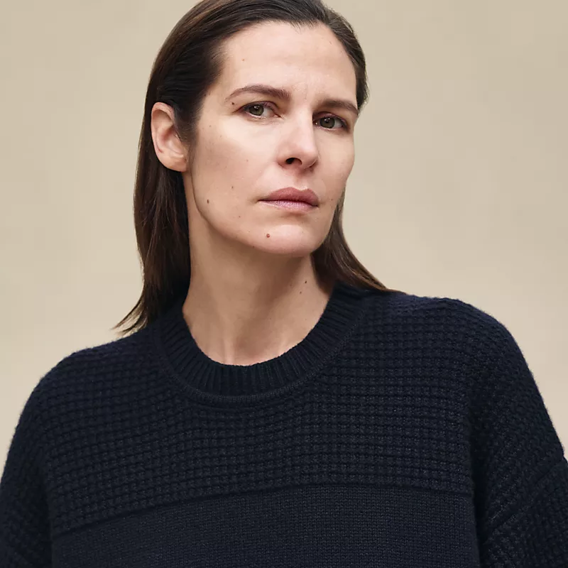 HERMES CASHMERE LONG-SLEEVE SWEATER BLEU NOIR