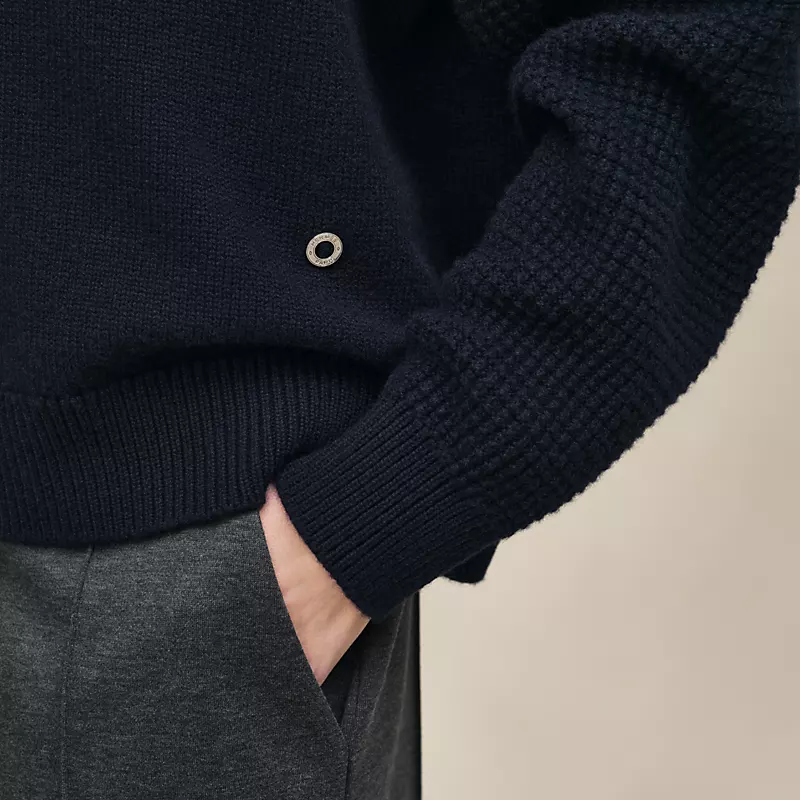 HERMES CASHMERE LONG-SLEEVE SWEATER BLEU NOIR