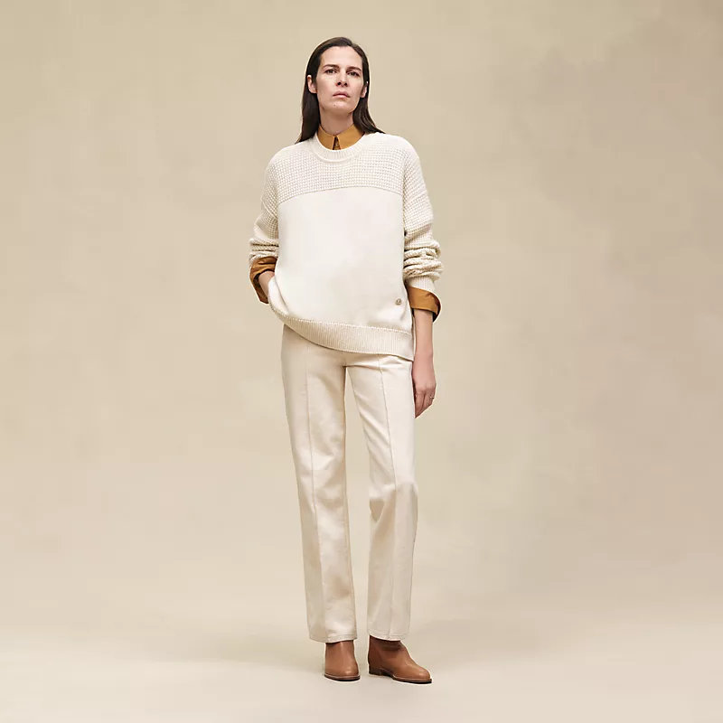HERMES CASHMERE LONG-SLEEVE SWEATER BLANC NATUREL