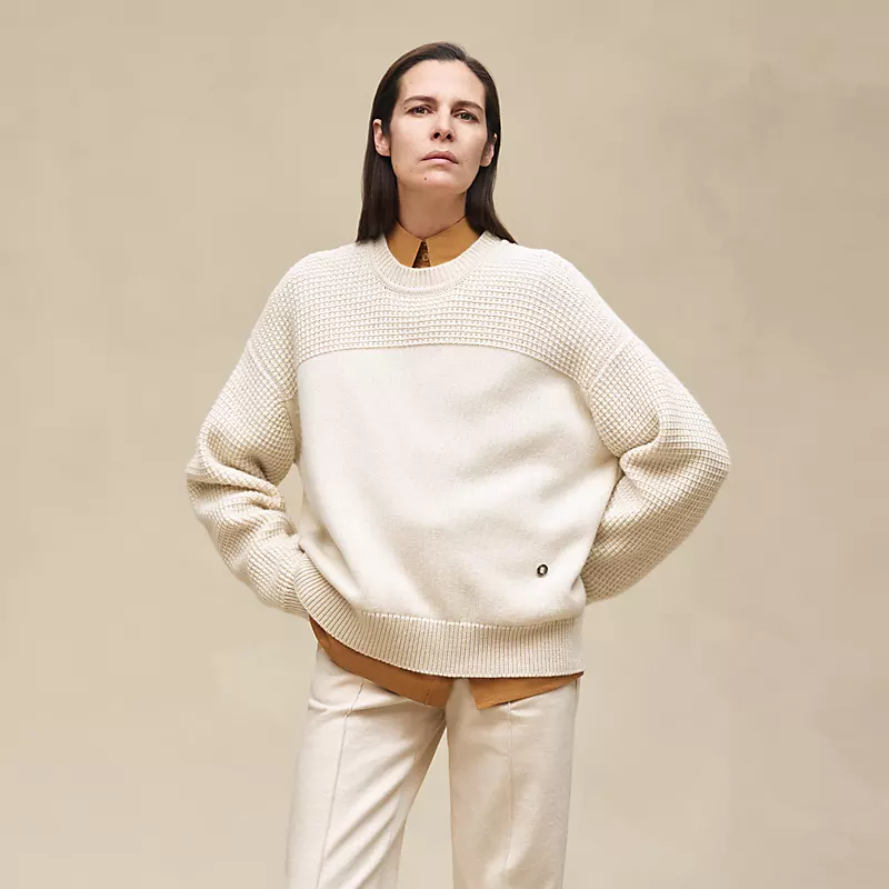 HERMES CASHMERE LONG-SLEEVE SWEATER BLANC NATUREL