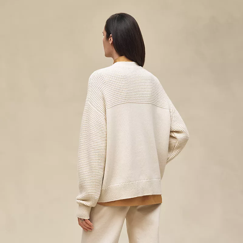 HERMES CASHMERE LONG-SLEEVE SWEATER BLANC NATUREL