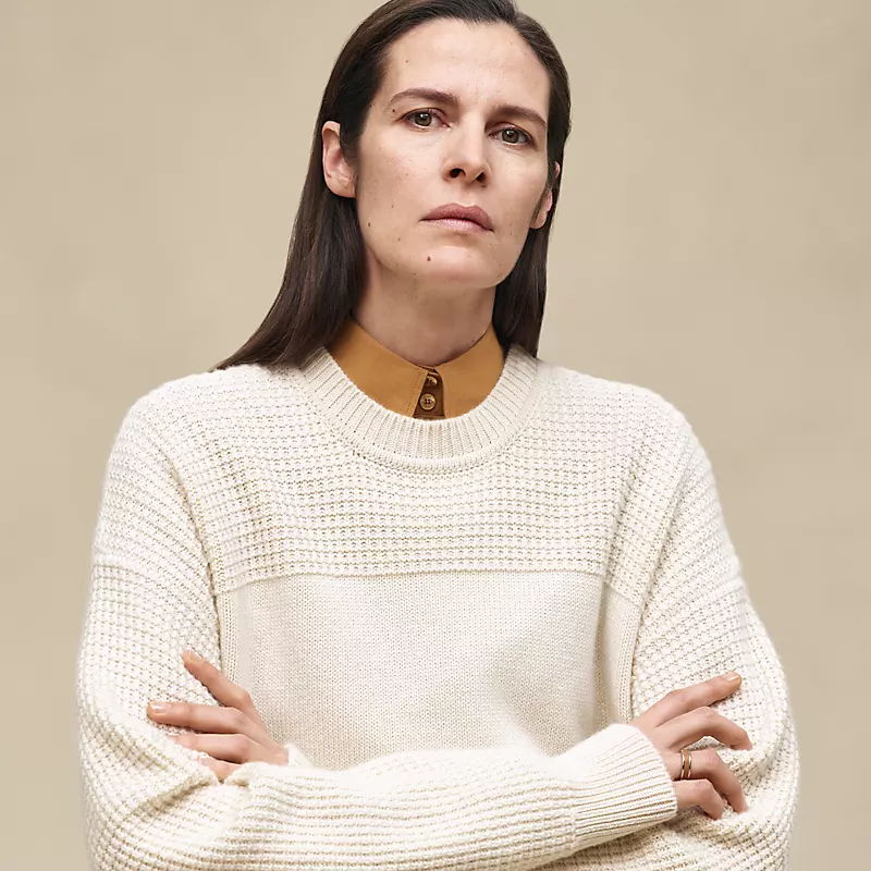 HERMES CASHMERE LONG-SLEEVE SWEATER BLANC NATUREL