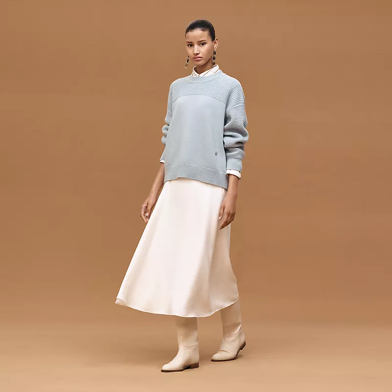 HERMES CASHMERE LONG-SLEEVE SWEATER BLEU DRAGéE