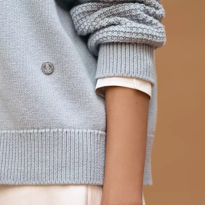 HERMES CASHMERE LONG-SLEEVE SWEATER BLEU DRAGéE